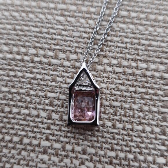 18 Inch Sterling Silver Pink And Clear Cubic Zirconia Gems Necklace A2838 - Picture 5 of 8